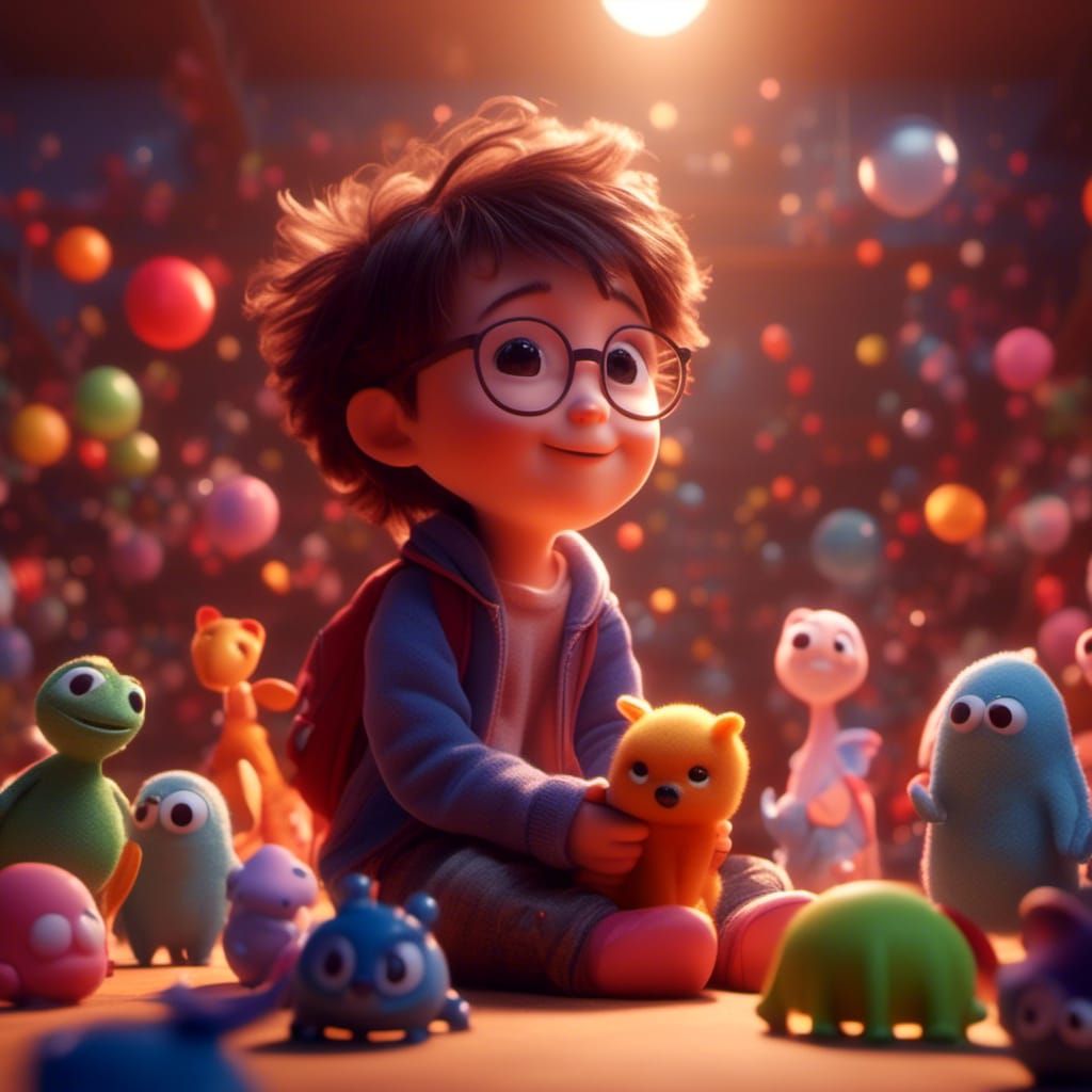 Toddler and Imaginary Friend in Pixar Graffiti Style