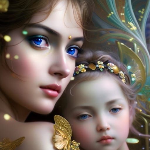 Mother and Daughter Portrait in Hyperrealistic Style