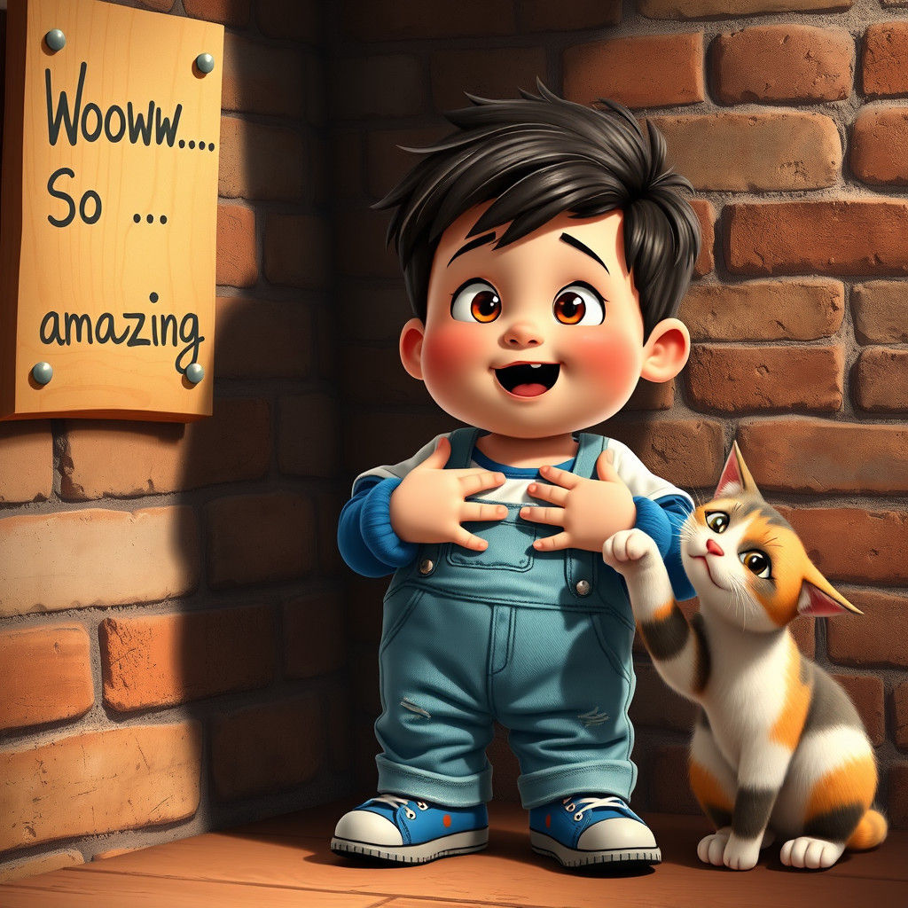 Chubby Boy's Animated Surprise in Cartoon Style