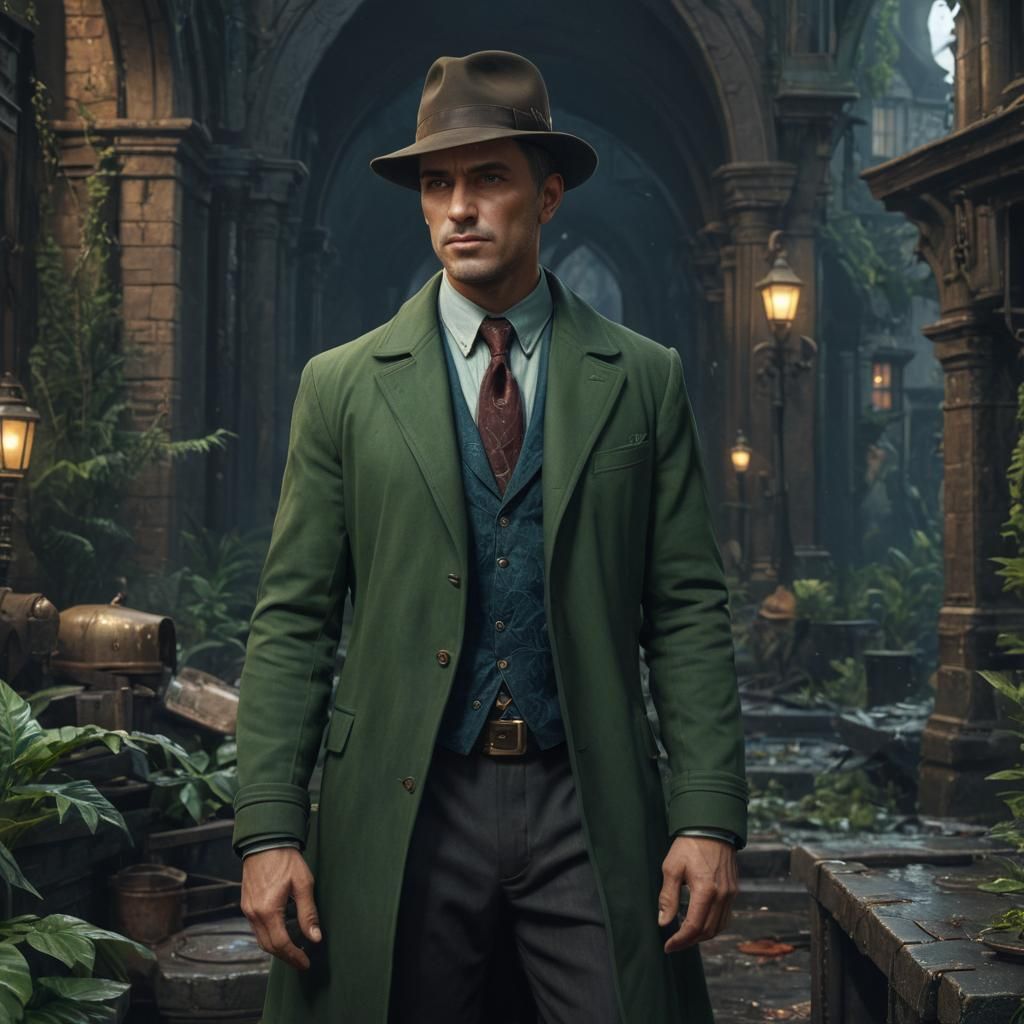 Handsome Investigator in Detailed Matte Painting Style