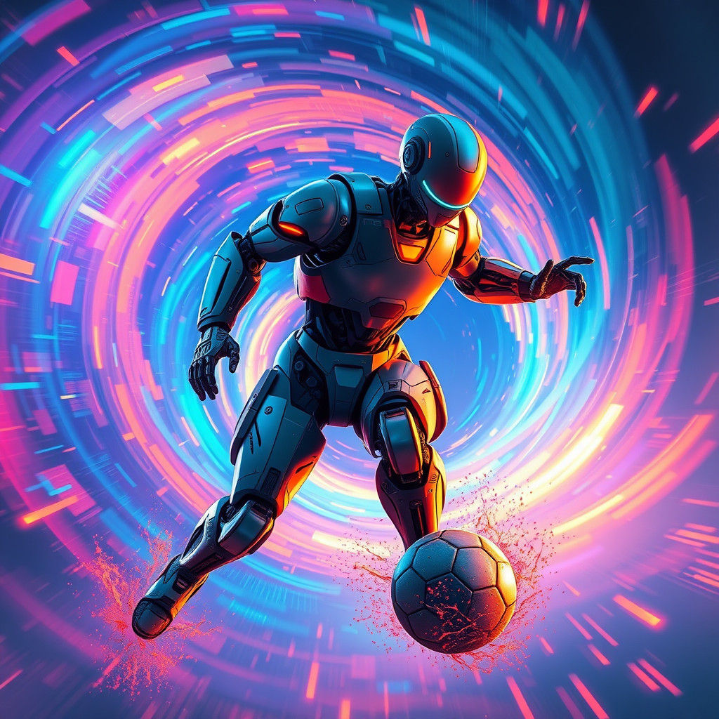 Futuristic Robot Soccer Player in Dynamic Action