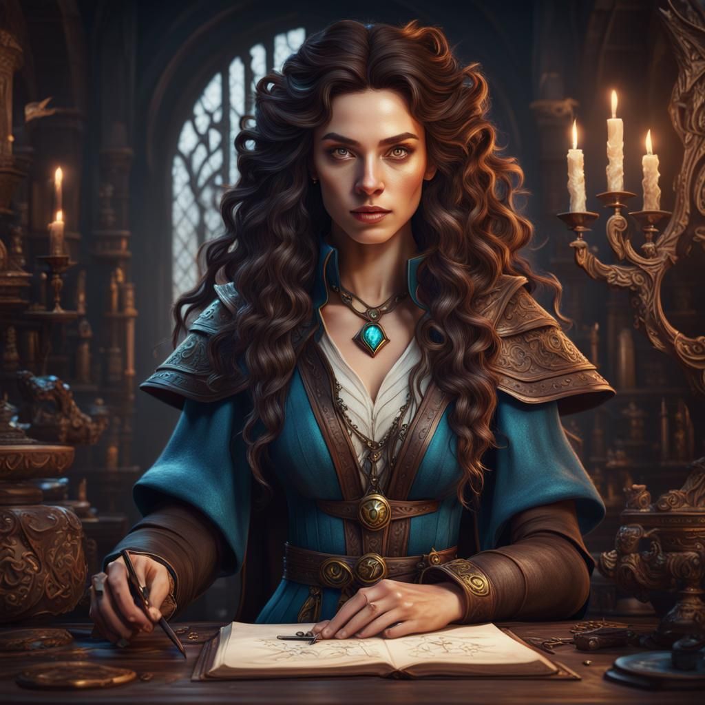 Female D&D Wizard Casting Spells: Fantasy Concept Art