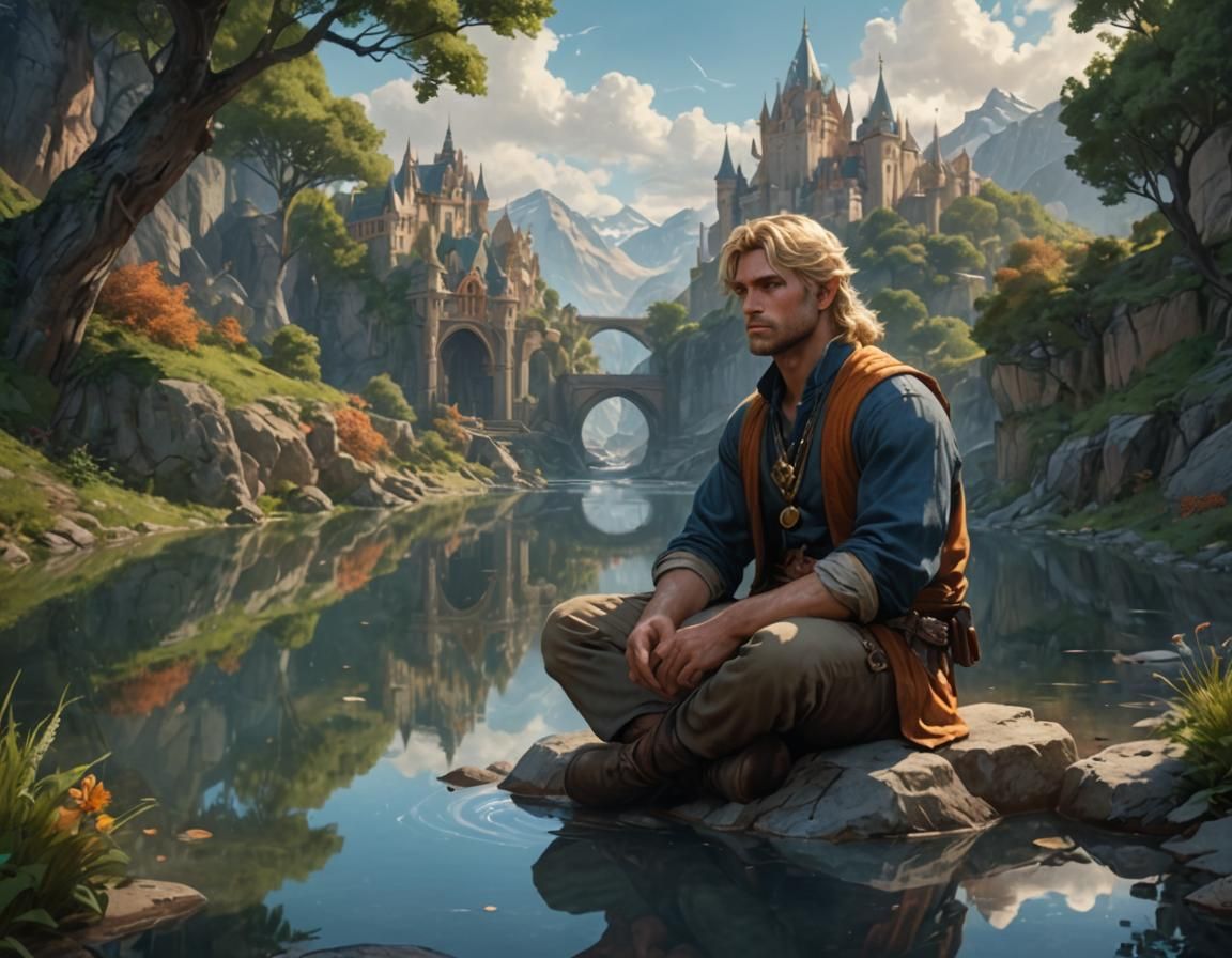 Handsome Man on Stone: Fantasy Art Portrait