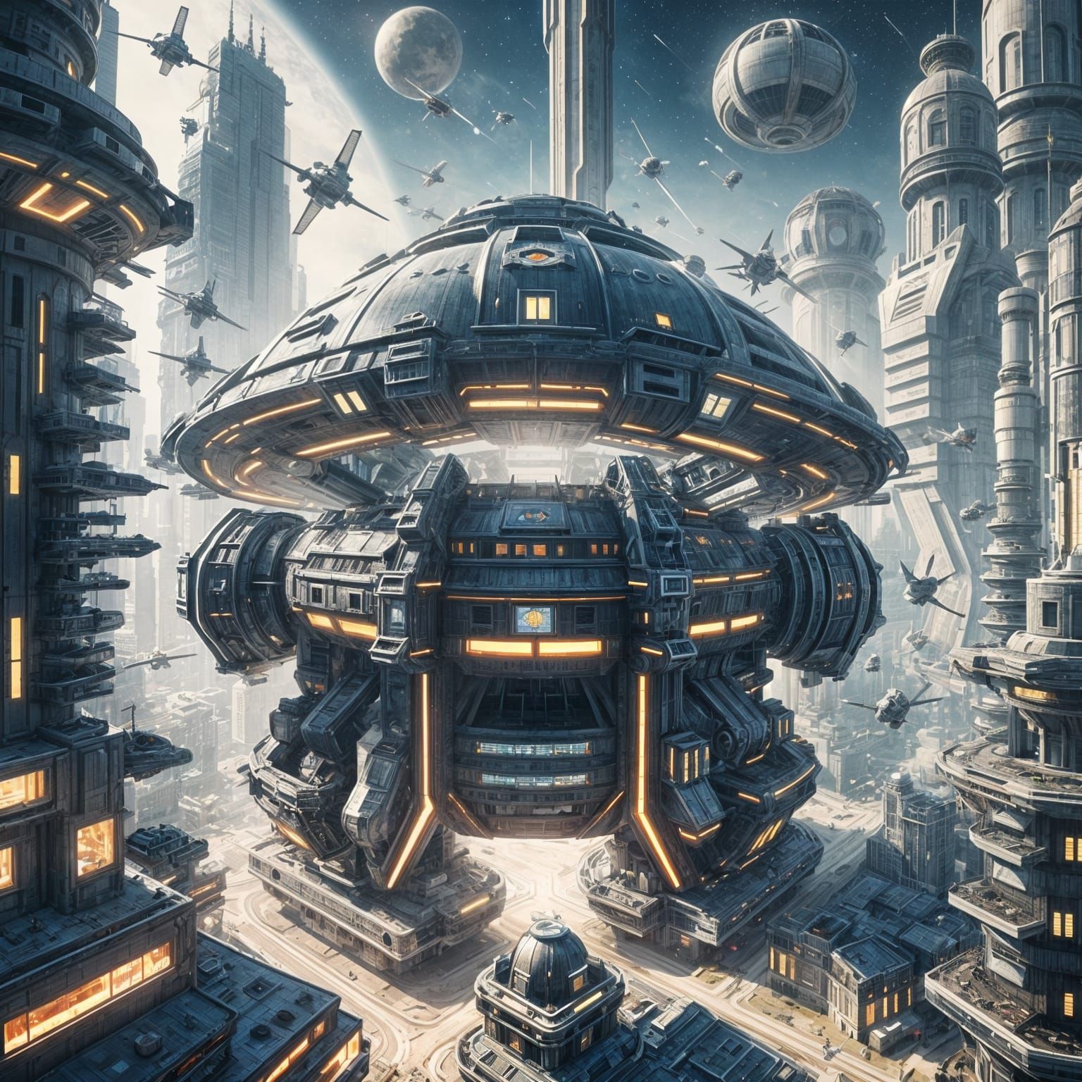 Futuristic City in Space with Shield Dome