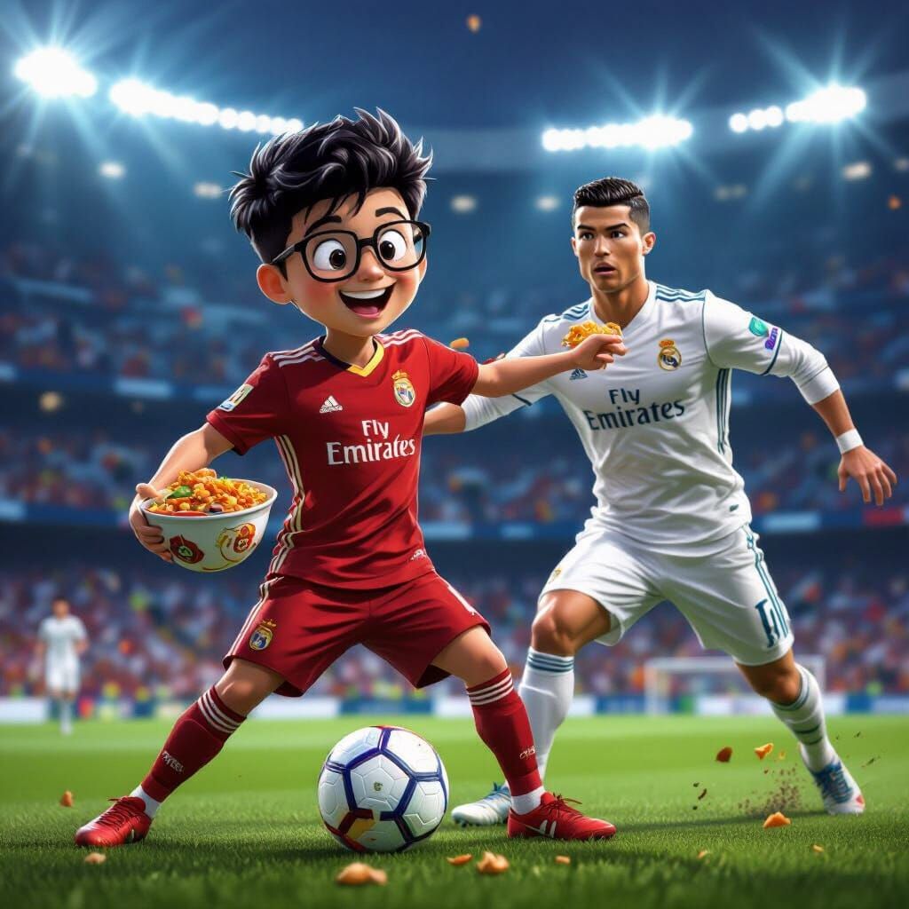 Asian Superboy Tackles Ronaldo in Stadium