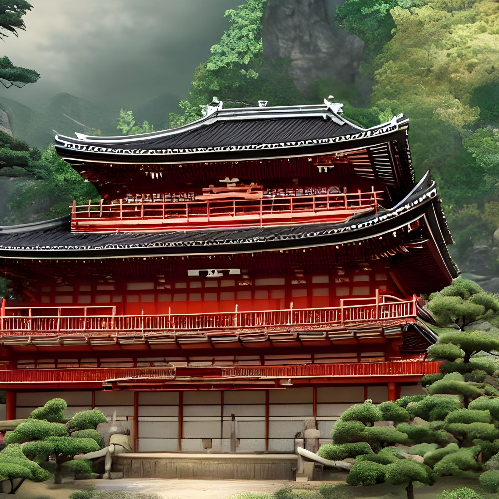 Detailed Shogun Palace in Mountain Landscape