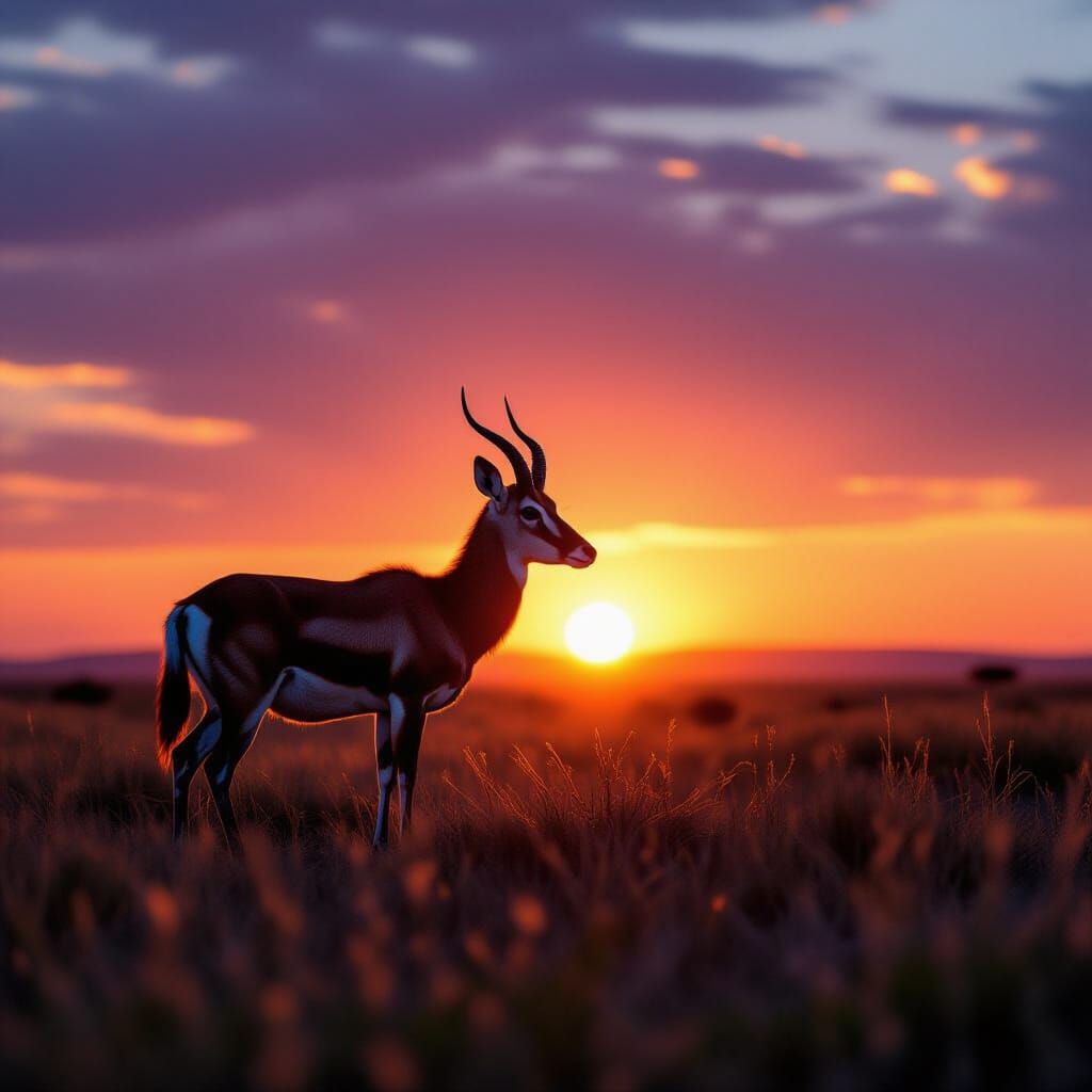 Lone Antelope at Golden Hour on Savanna