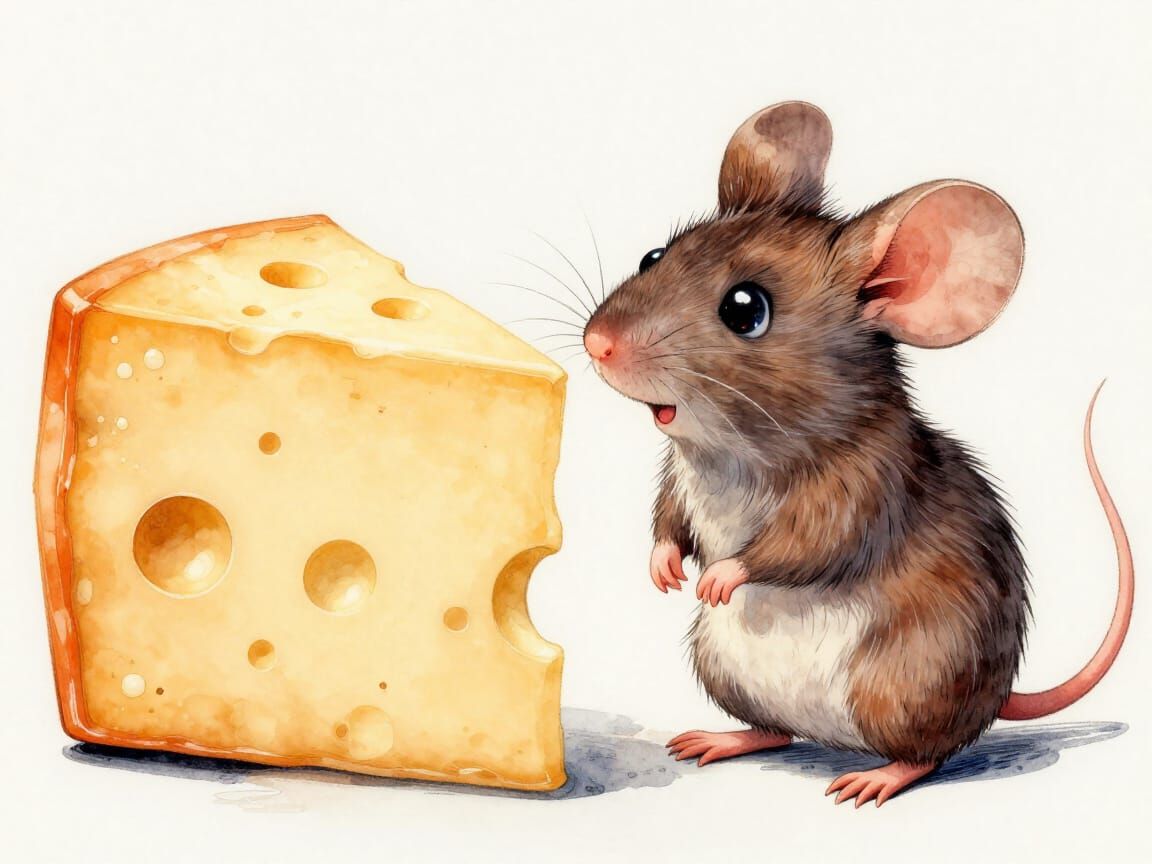Adorable Mouse Amazed By Giant Swiss Cheese