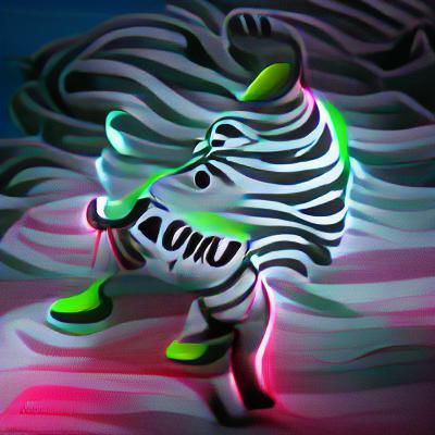 Zebra Running in the Sea: Neon Digital Illustration