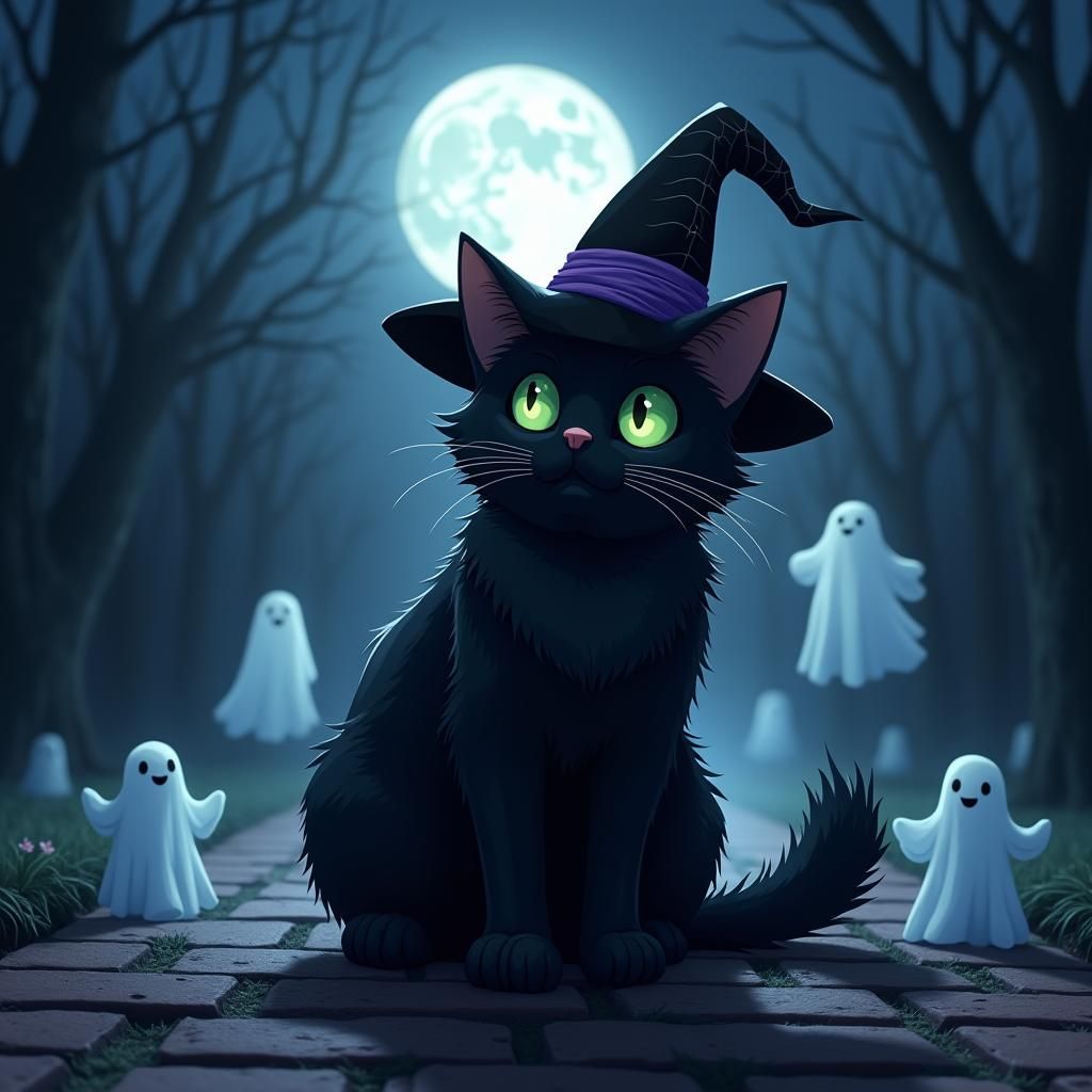 Black Cat's Halloween: Anime-Style Witchcraft
