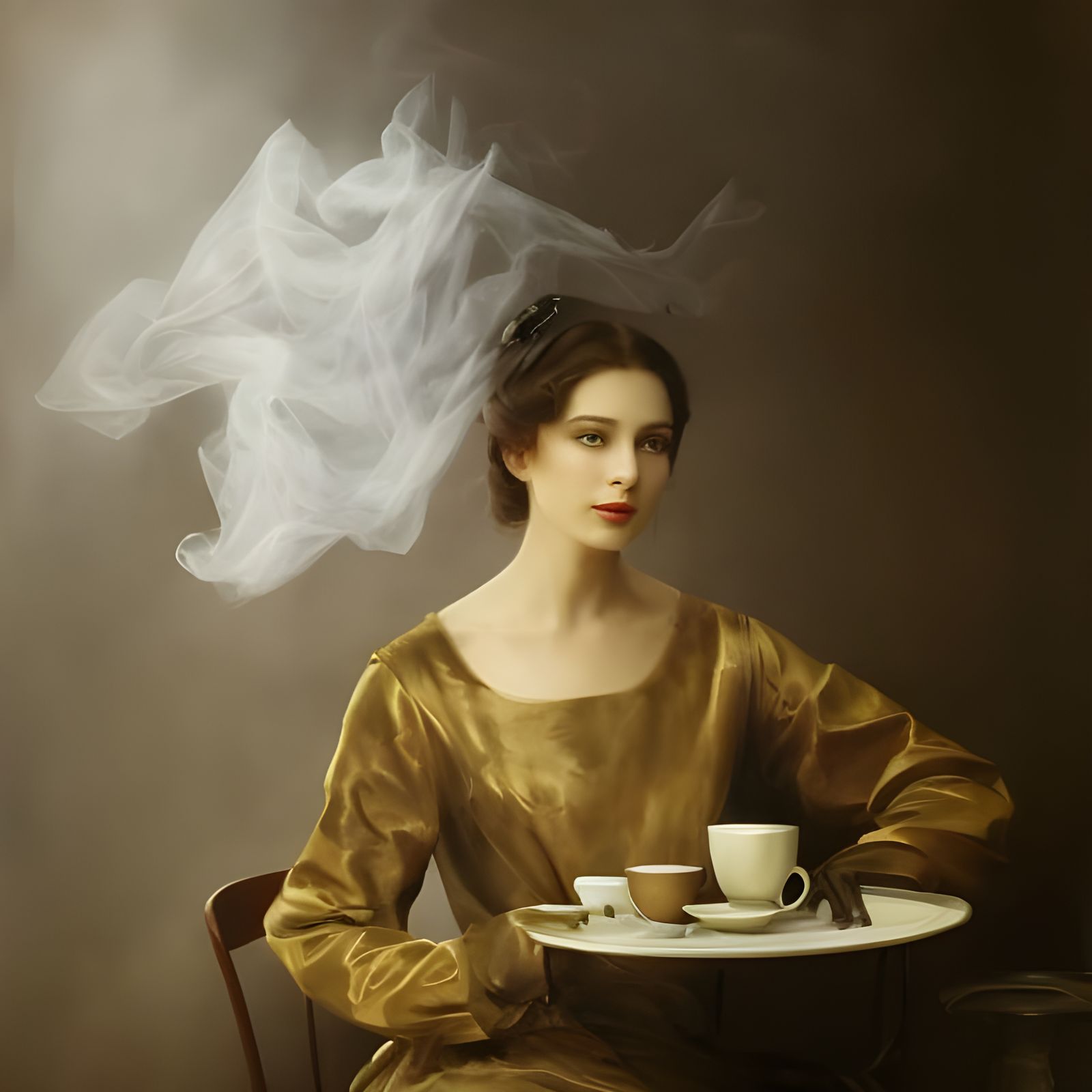 Beautiful Woman in Cafe: Photorealistic Digital Painting