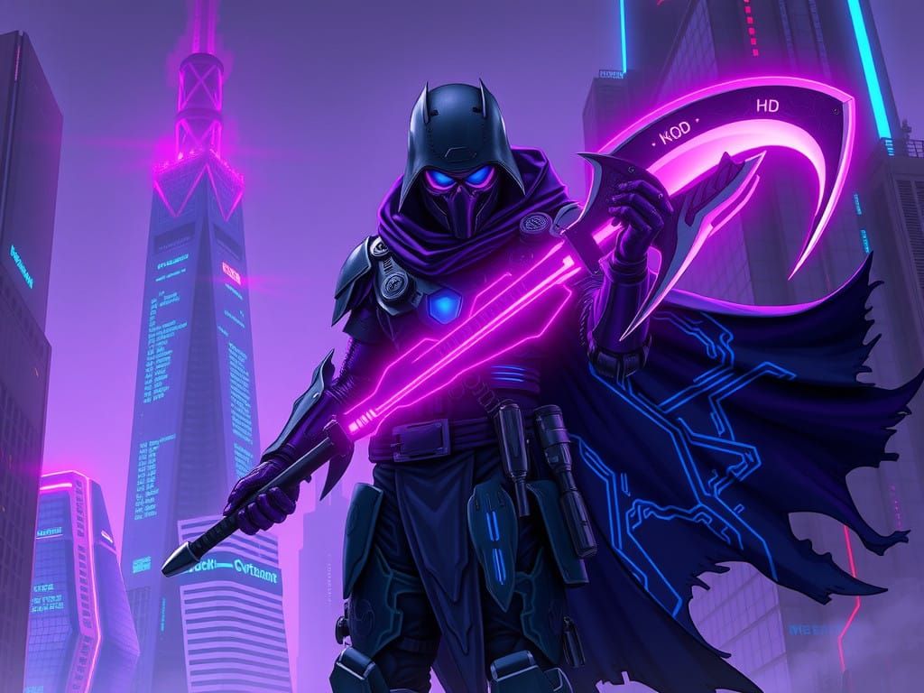 Cyborg Warrior in Cyberpunk Metropolis