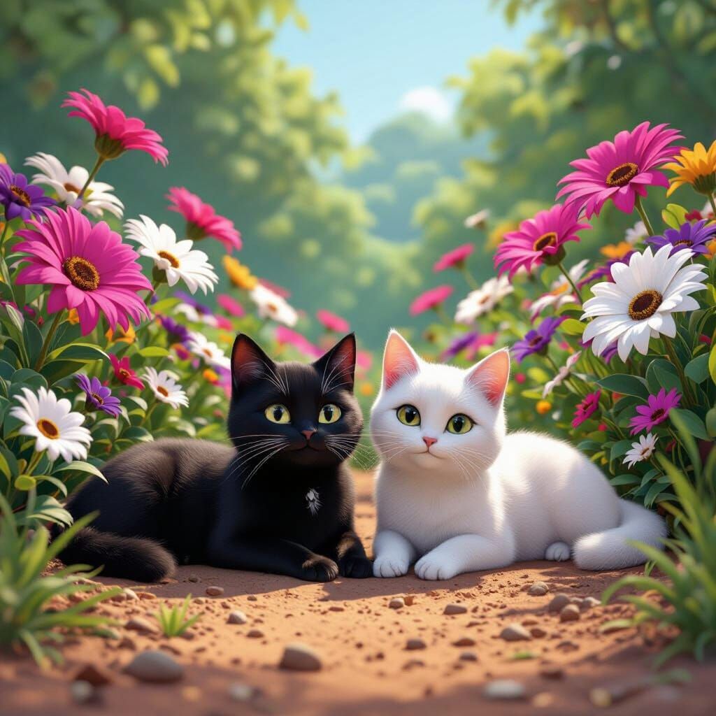Cats Among African Daisies in Pixar-Inspired 3D Art