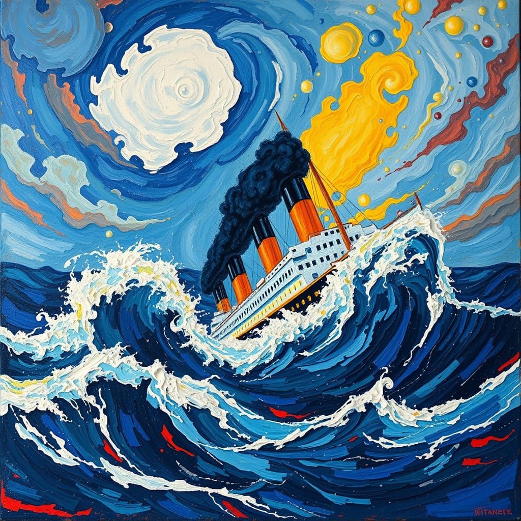 Titanic's Catastrophic Sinking in Bold, Expressive Brushstro...