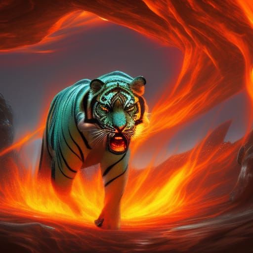 Flaming Tiger Fantasy Concept Art in 8K