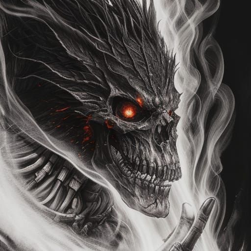 Skeletal Hand Holding Ember: Macabre Ink Illustration