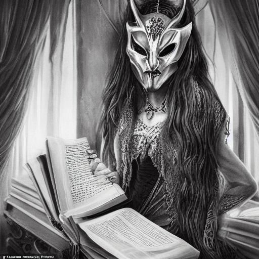 Brunette in Silver Devil Mask in Study