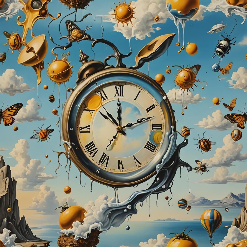 Surrealist Melting Clock in Salvador Dali Style