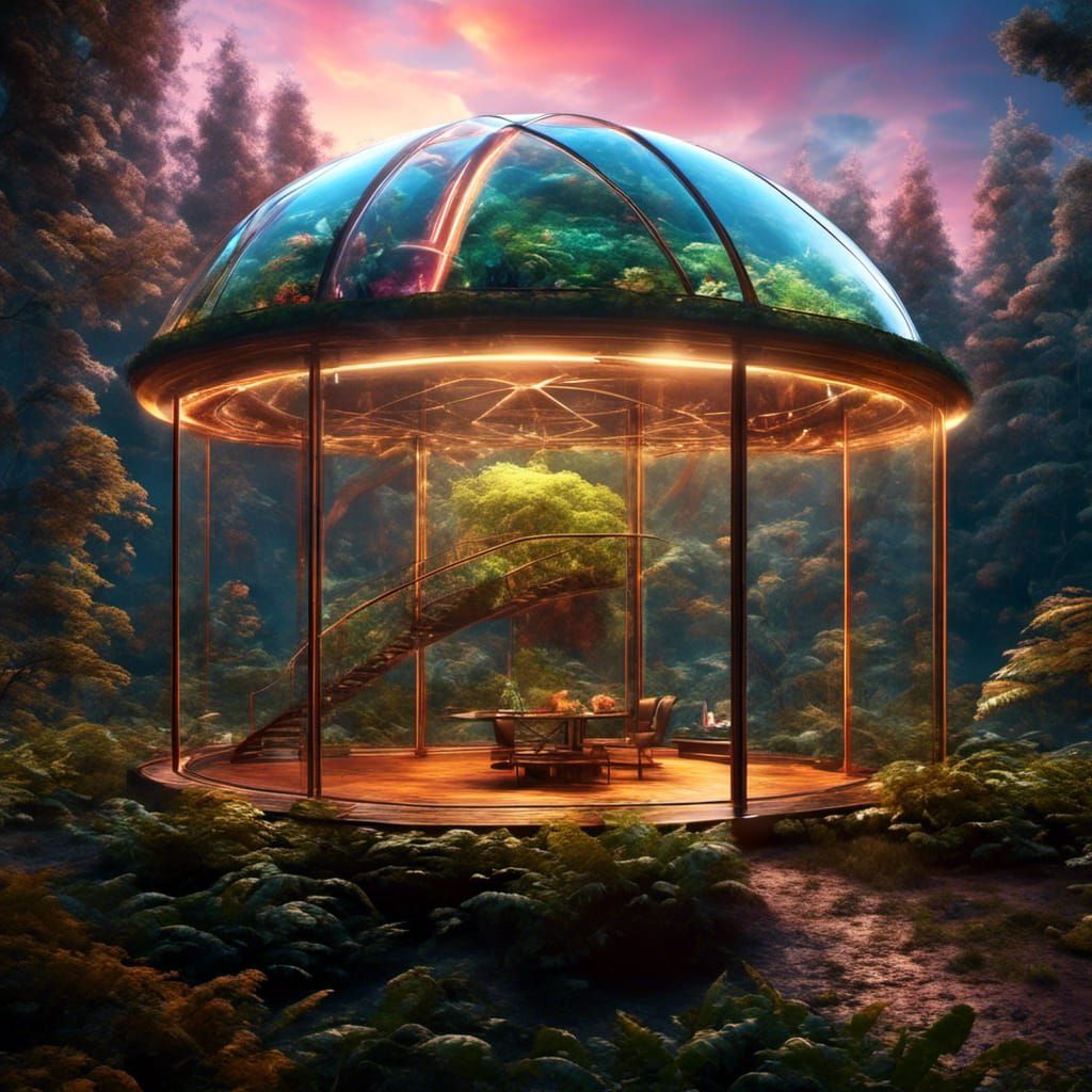 Flying Eco-Dome Amidst Nebula in Space