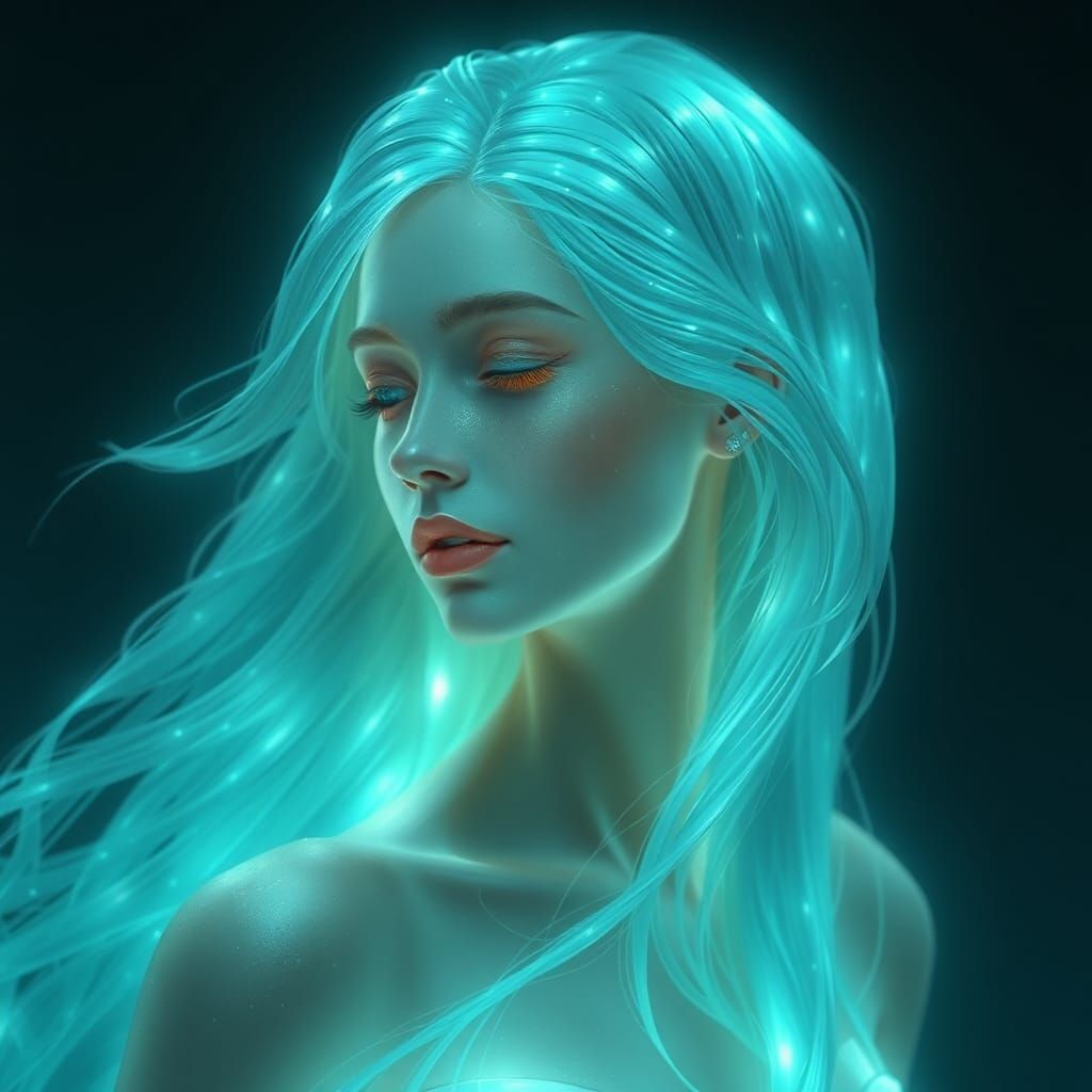 Bioluminescent Ocean Woman Portrait in Digital Art Style