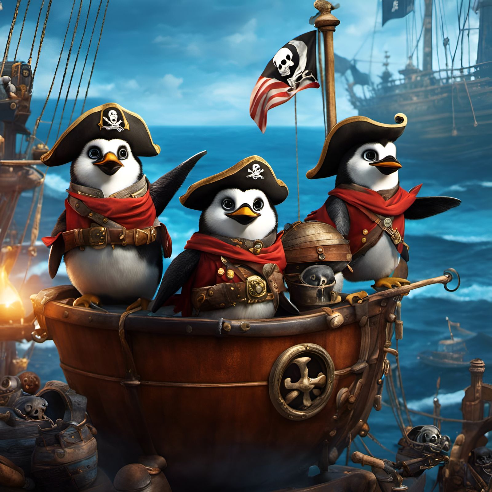 Baby Penguin Pirates on the High Seas