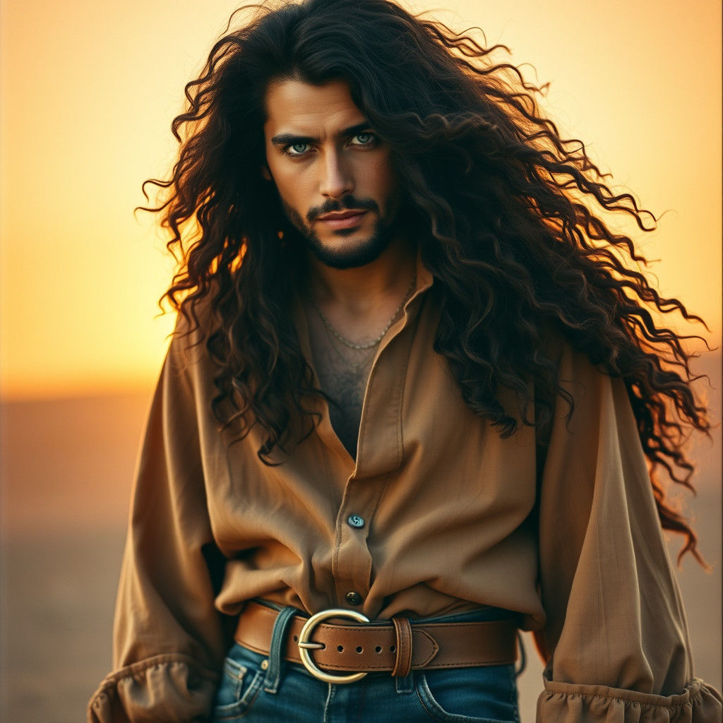 1970s Gentleman with Long Hair in Bohemian Style