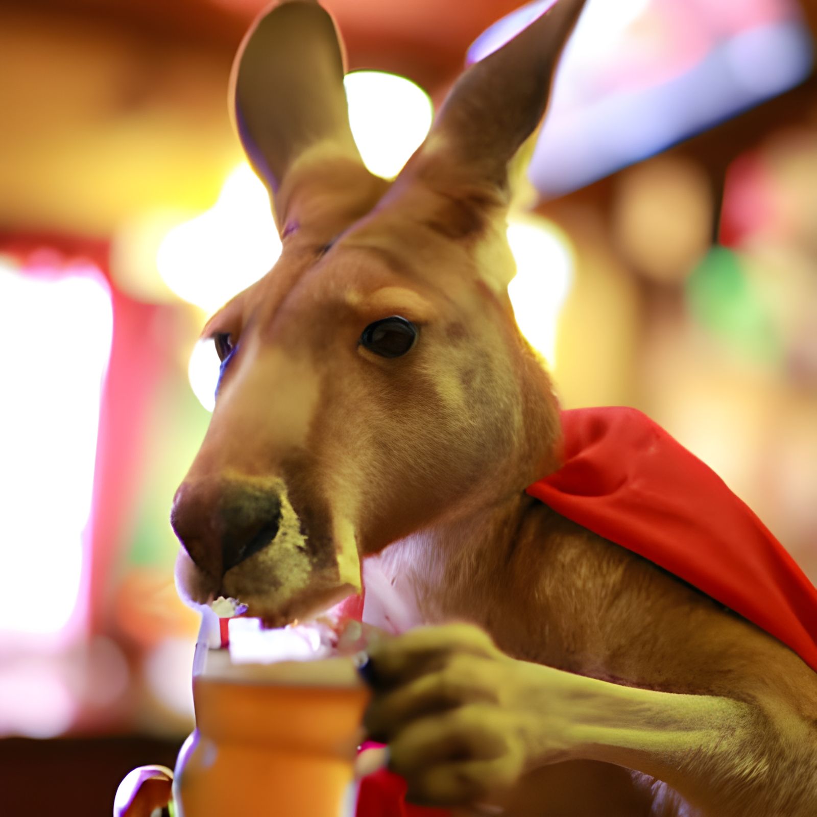 Kangaroo Enjoying Beer in Outback Pub: Photography