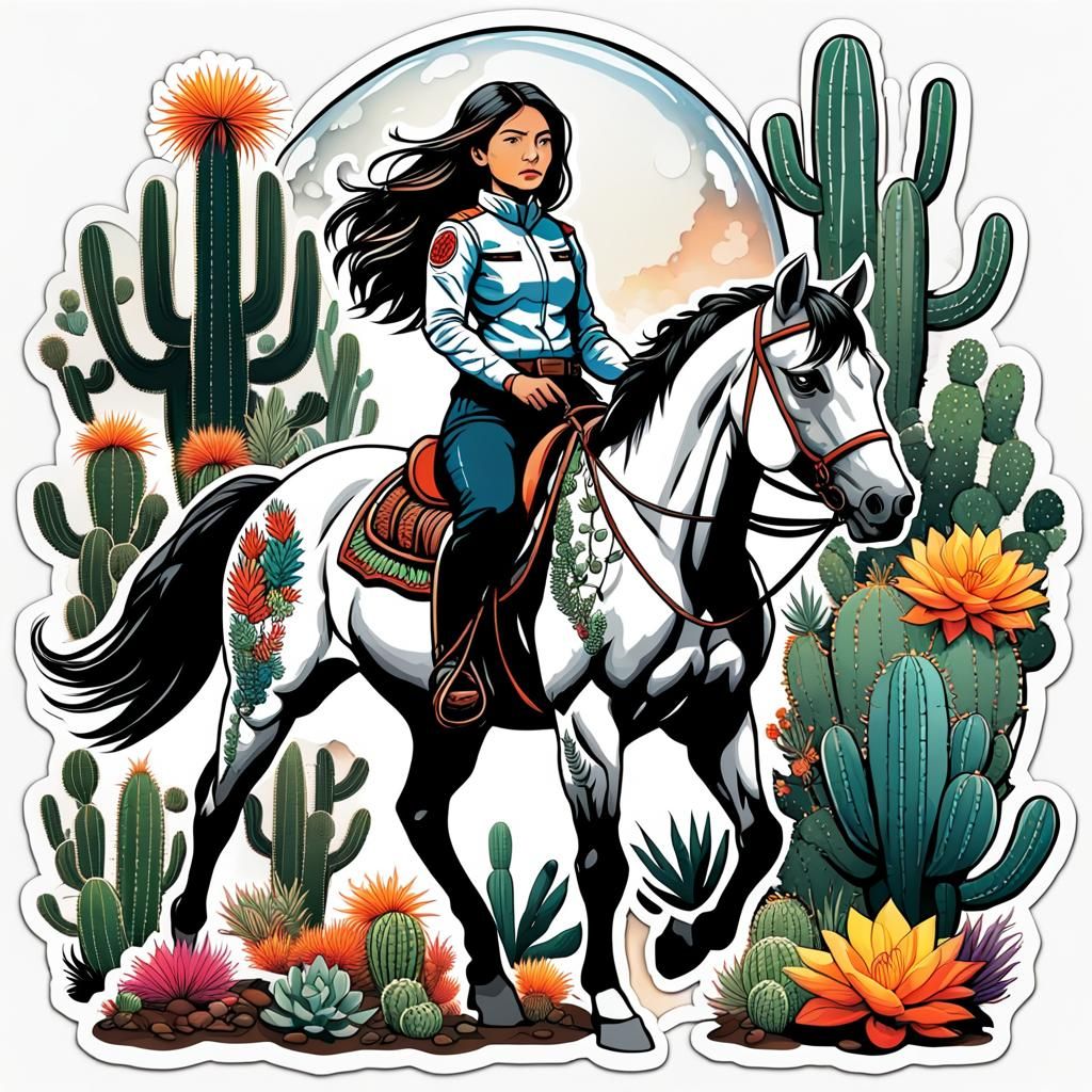 Native American Heroine Amidst Desert Flora