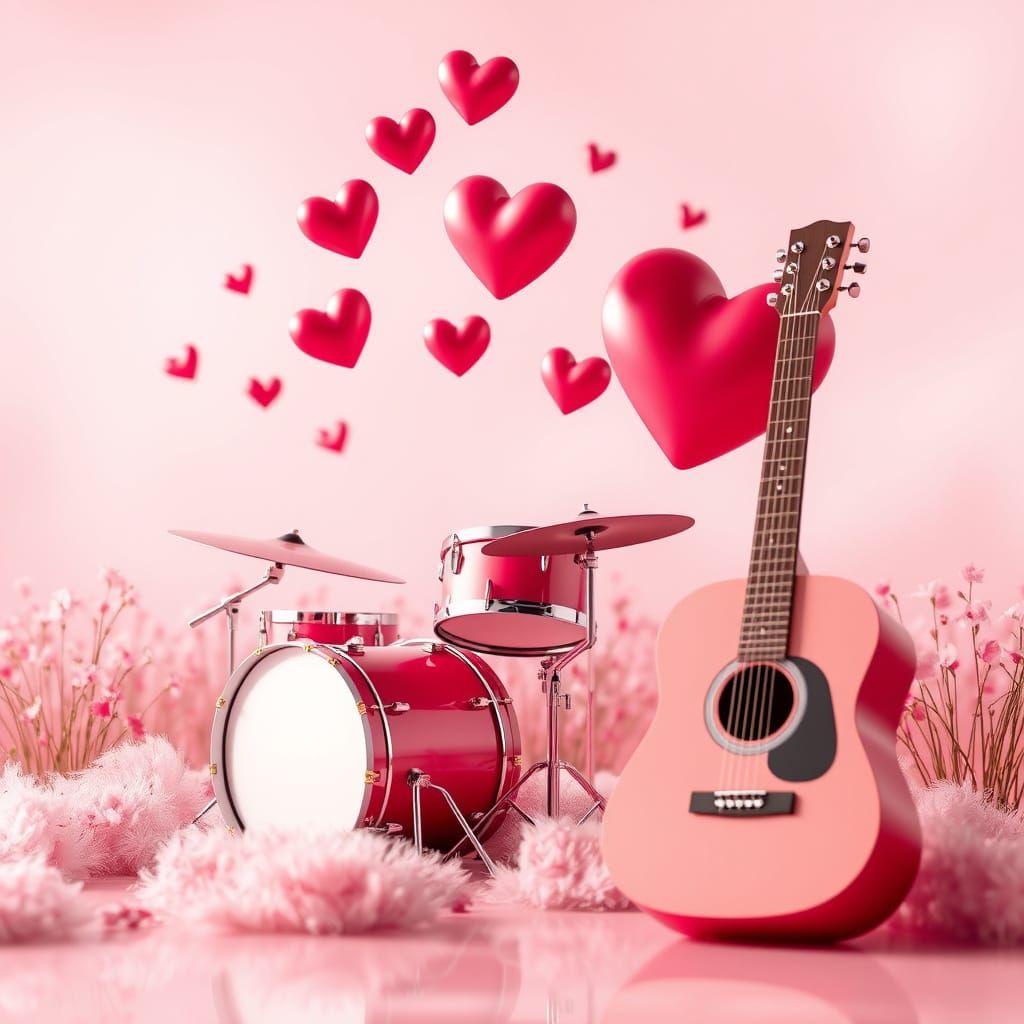 Romantic Valentine's Day Scene with Musical Instruments