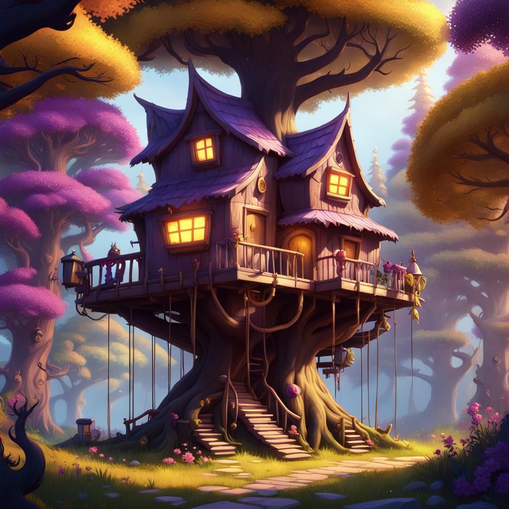 Enchanted Forest Treehouse: A Dark Fantasy Masterpiece