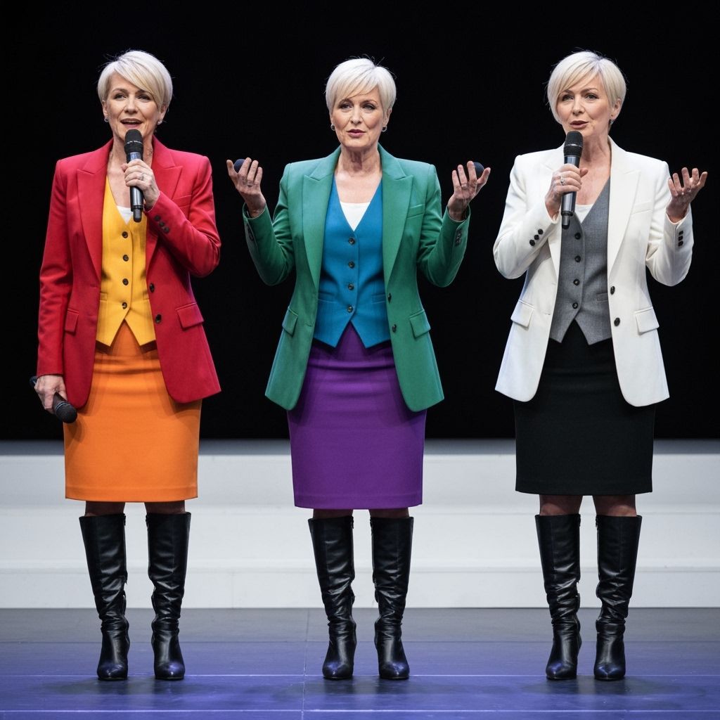 Businesswomen on Stage in Colorful Outfits