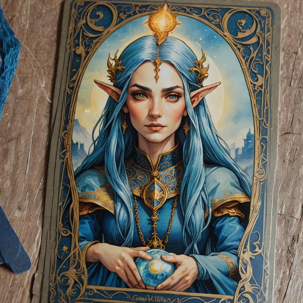 Elf Sorceress Tarot Card Illustration