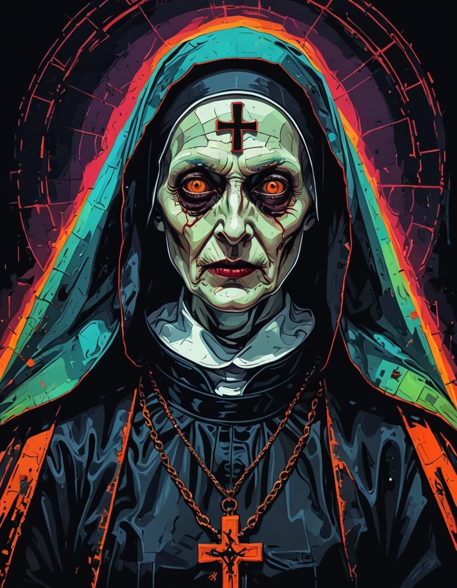 Scary Nun in Gothic Digital Collage Style