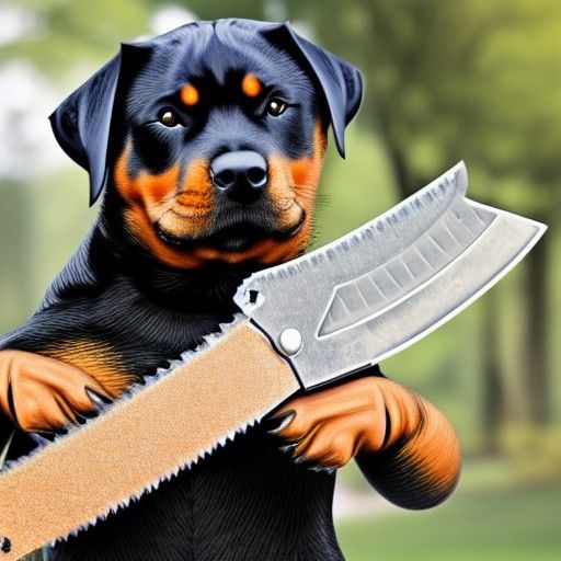 Anthropomorphic Rottweiler Dog with Chainsaw