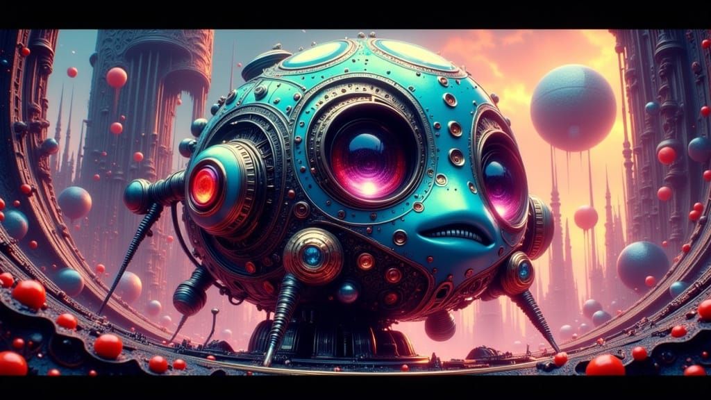 Cute Nanobot in Sci-Fi Rococo Ink-Wash Art