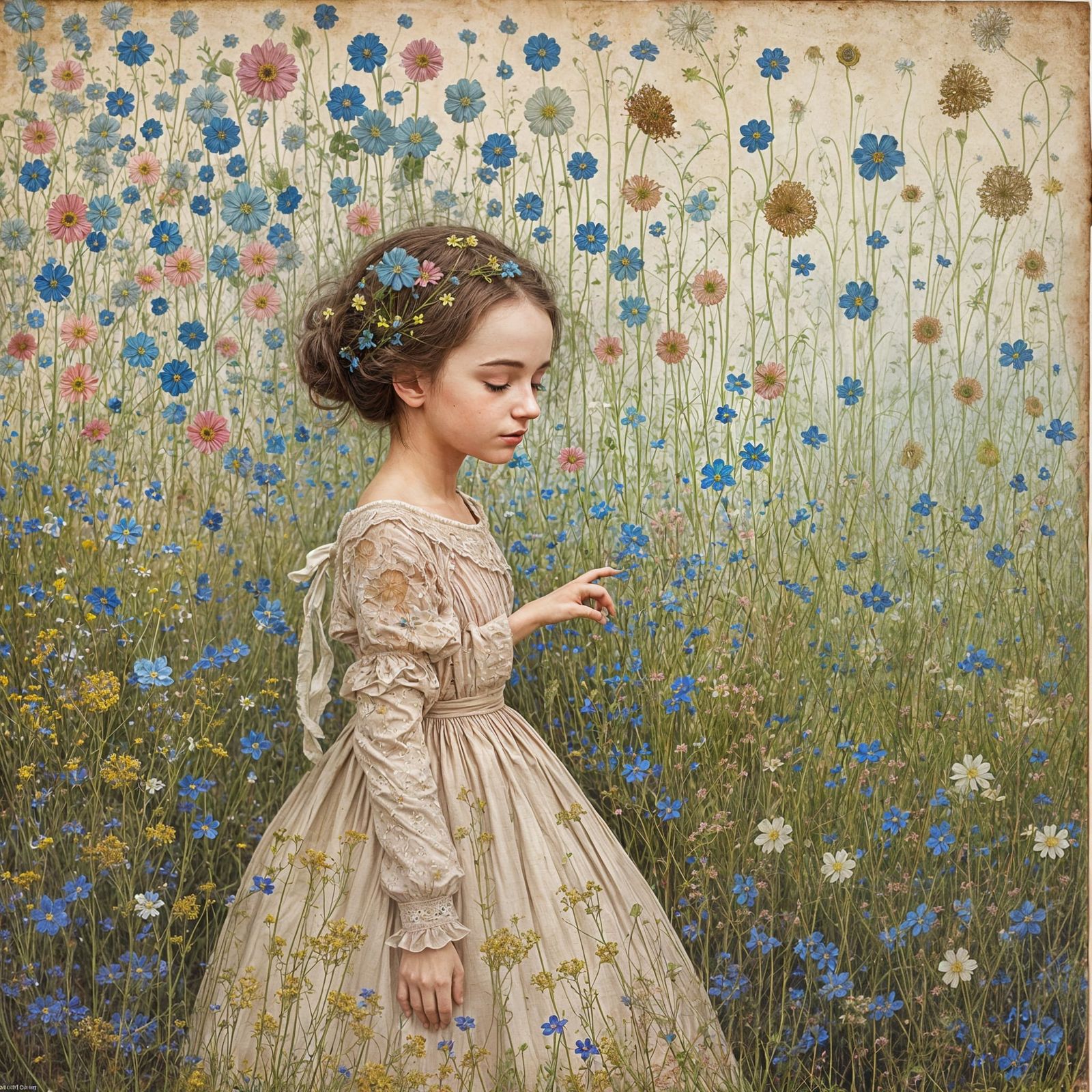 Forget-Me-Nots Falling on an Old Woman's Face