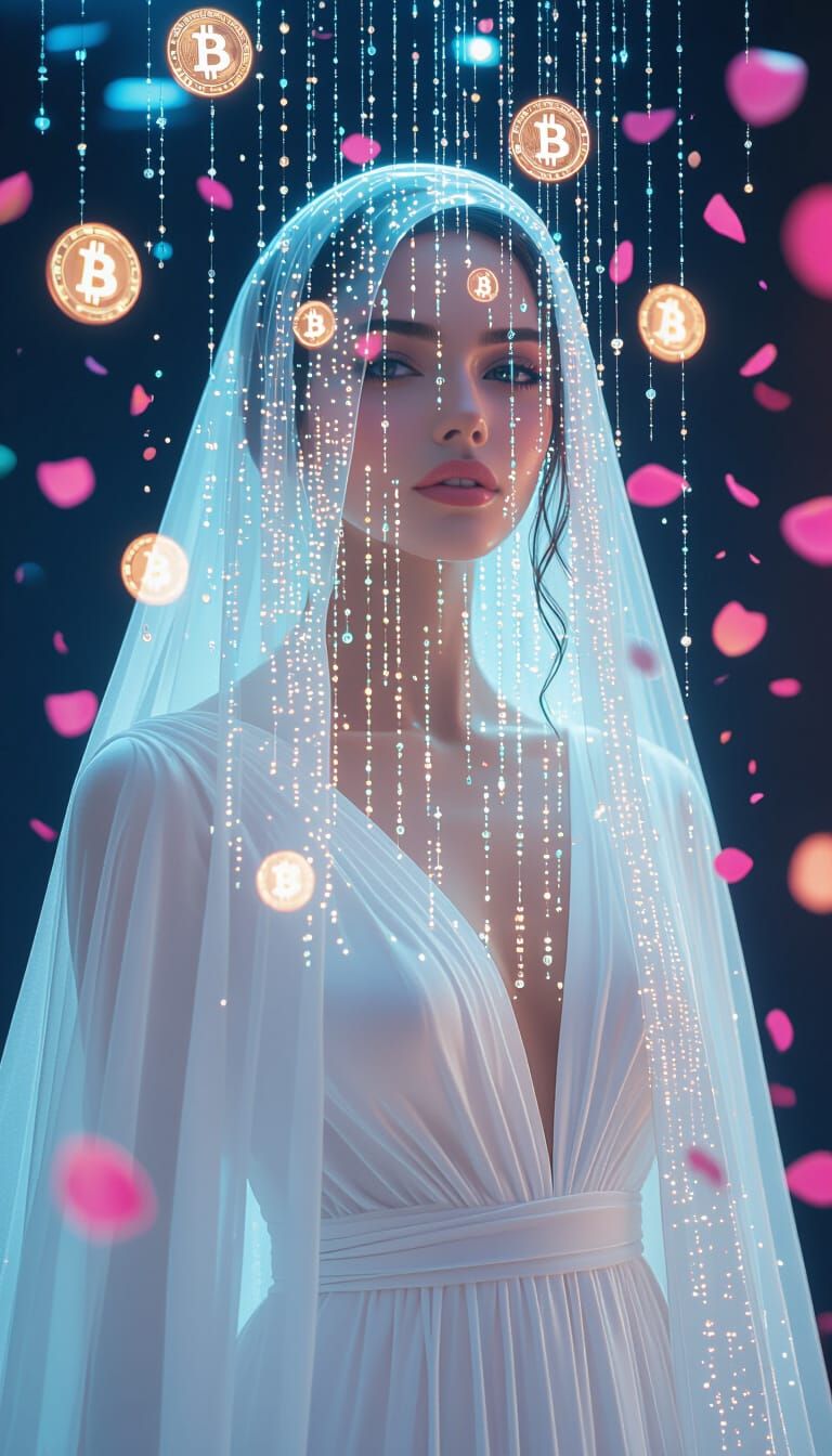Bitcoin Veil: AI Woman in Neon Cyberpunk