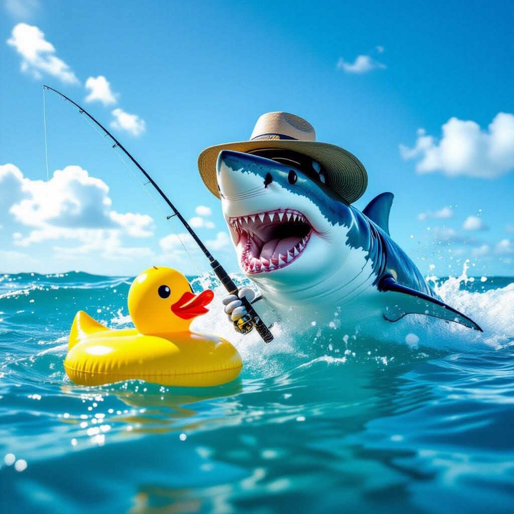 Shark Fishing for Duck Rider in Realistic Ocean Photo