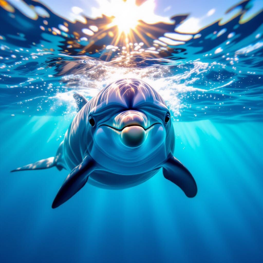 Friendly Dolphin in Ocean Sunlight: Wildlife Photography