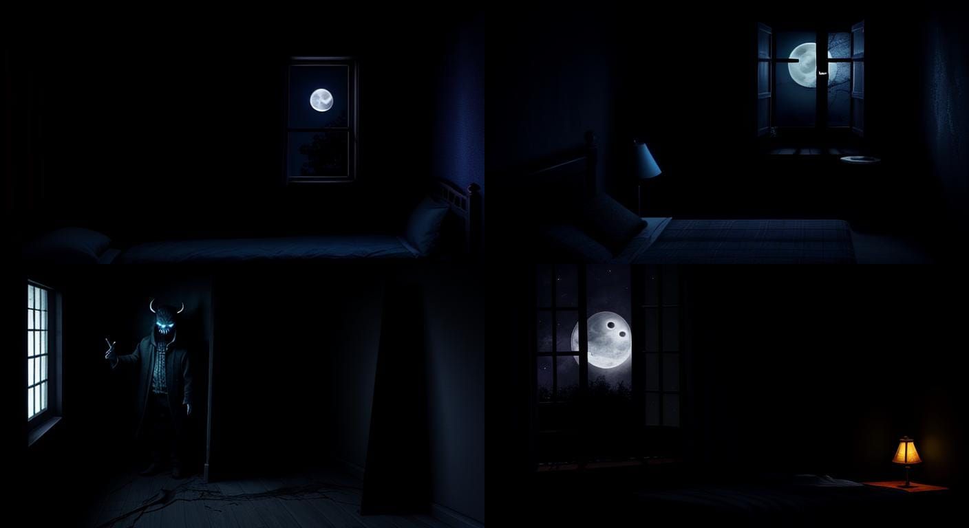Eerie Demon Hiding in Dark Bedroom Corner