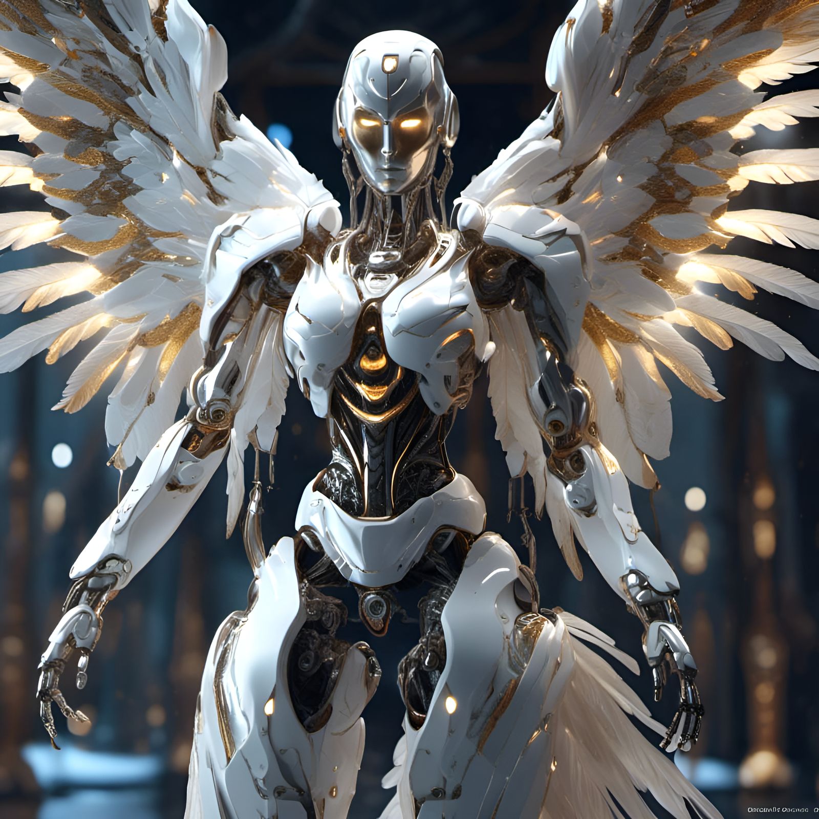 Futuristic Robot Angel with Realistic Wings
