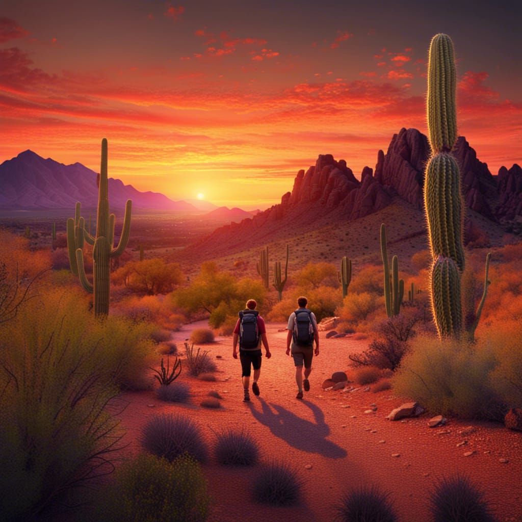 Hikers in Sonoran Desert Sunset: Matte Painting