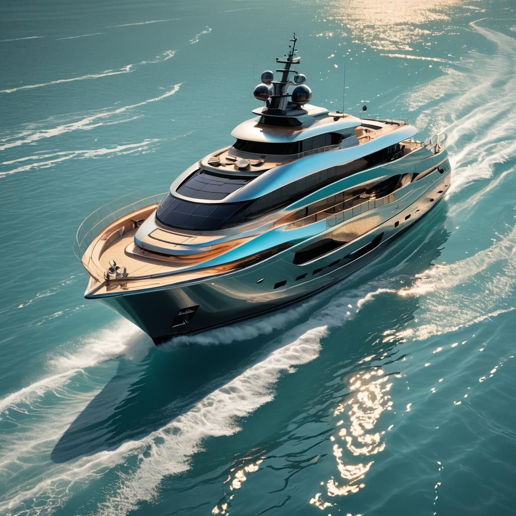 Futuristic Luxury Yacht Sailing in Turquoise Waters