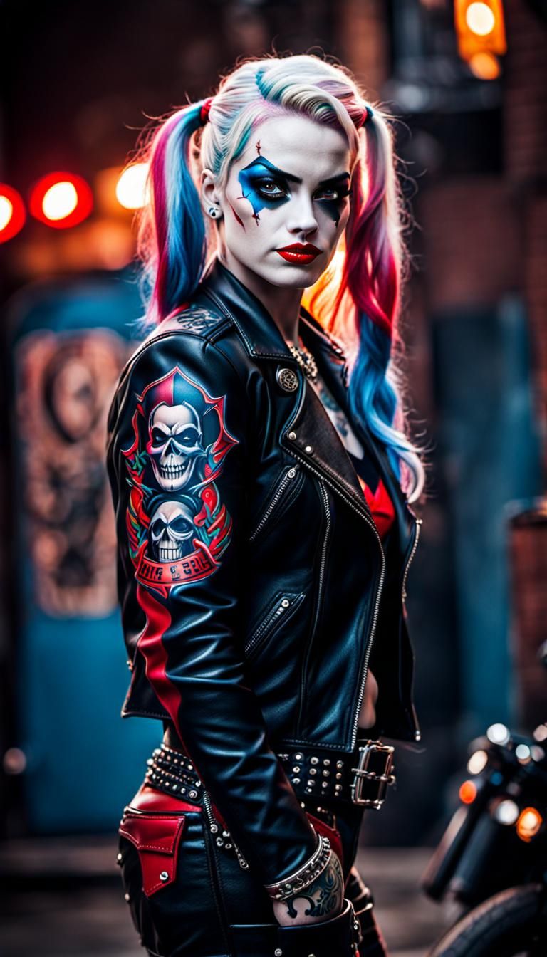 Harley Quinn as a Hell's Angel Biker