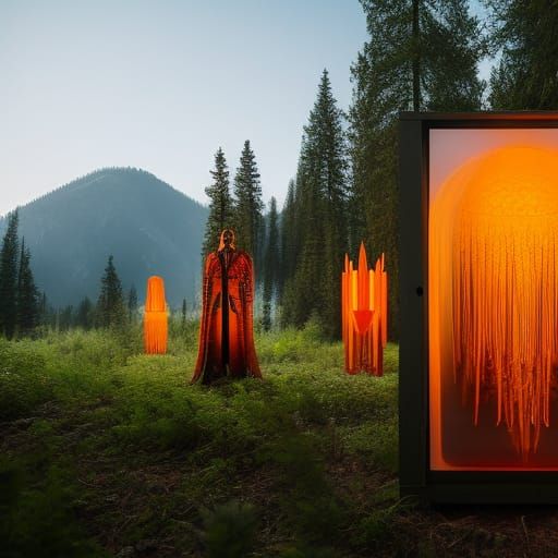 Lotus-Human Hybrid in Mycelium Network with Neon Lighting