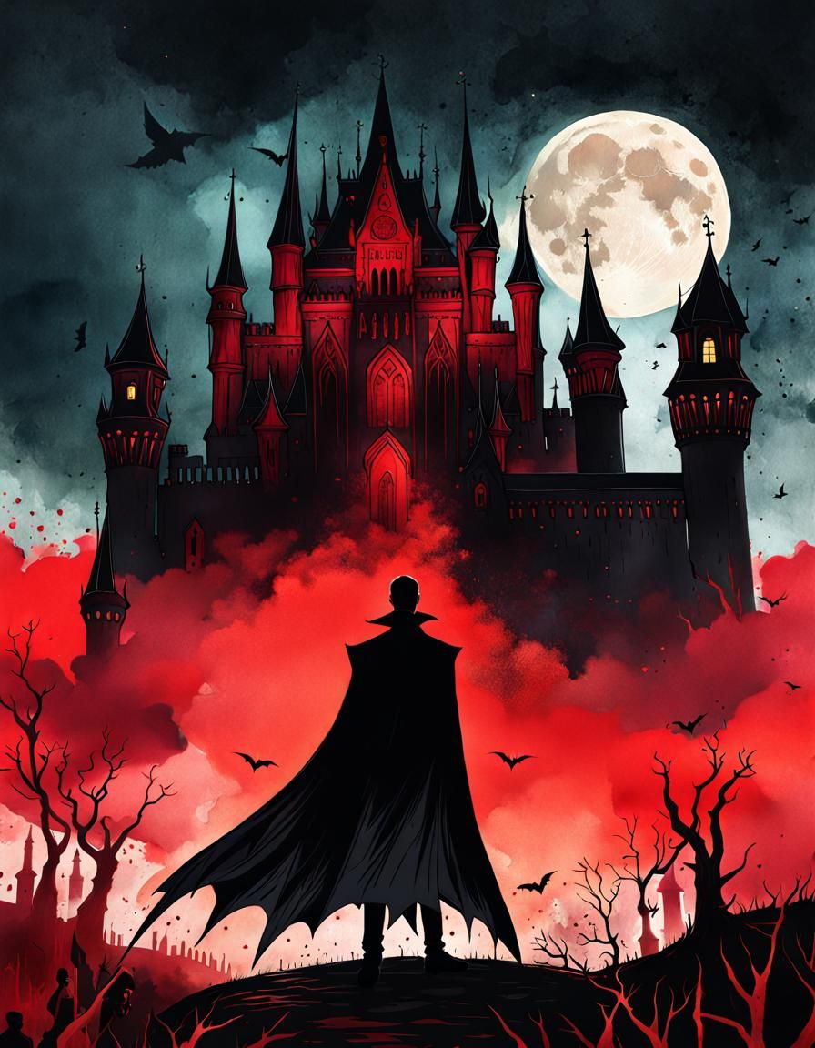 Horrific Count Dracula Double Exposure Watercolor