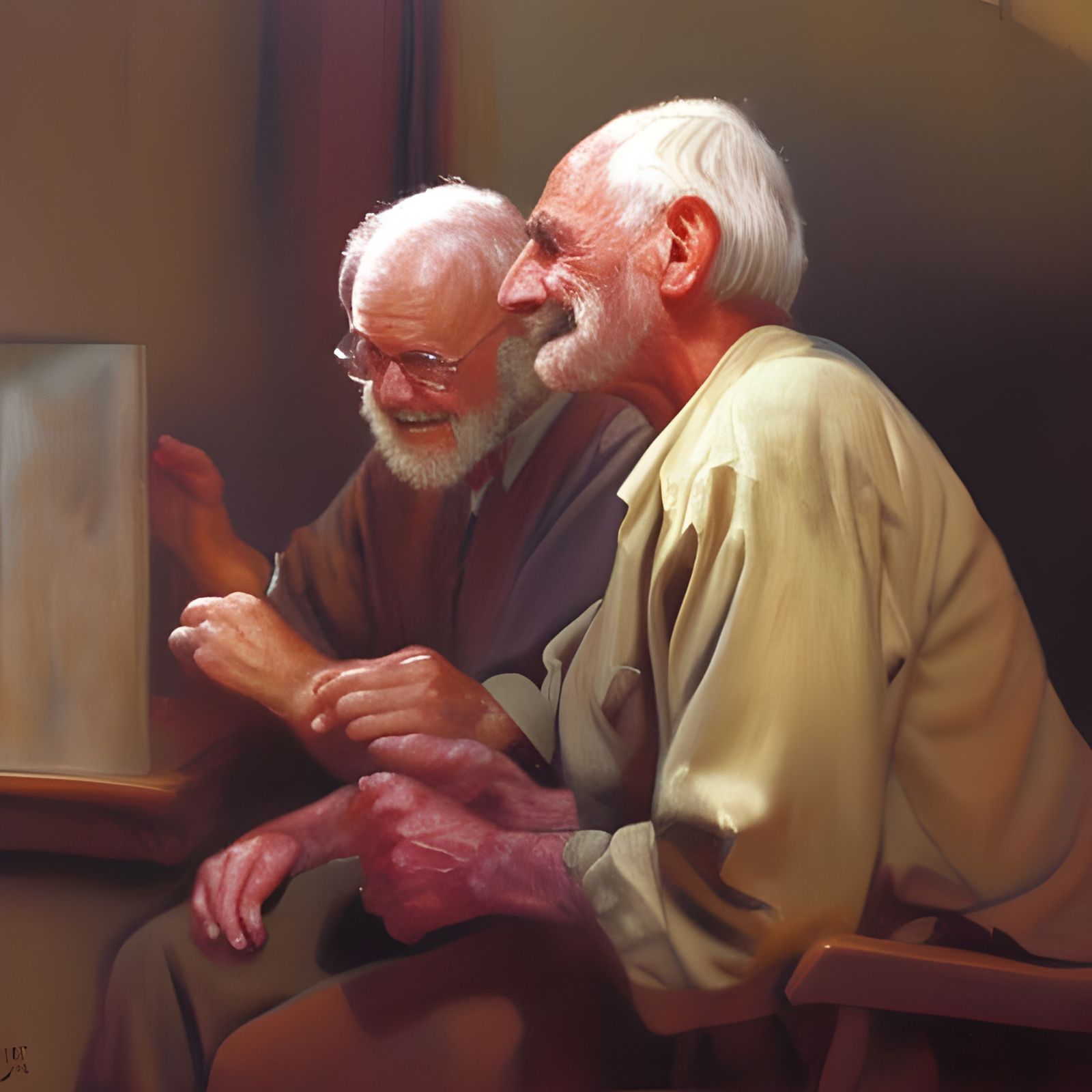 Excited Old Man Memorizing Scripture, Oil Painting