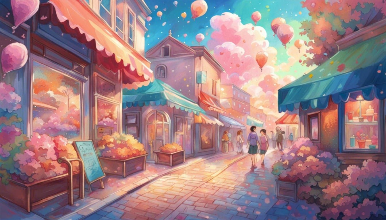 Pastel Ice Cream Shop in Pointillism Style