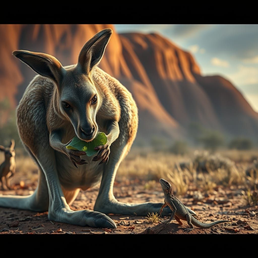 Kangaroo in Outback, Lizard Companion, Dramatic Atmospheric ...