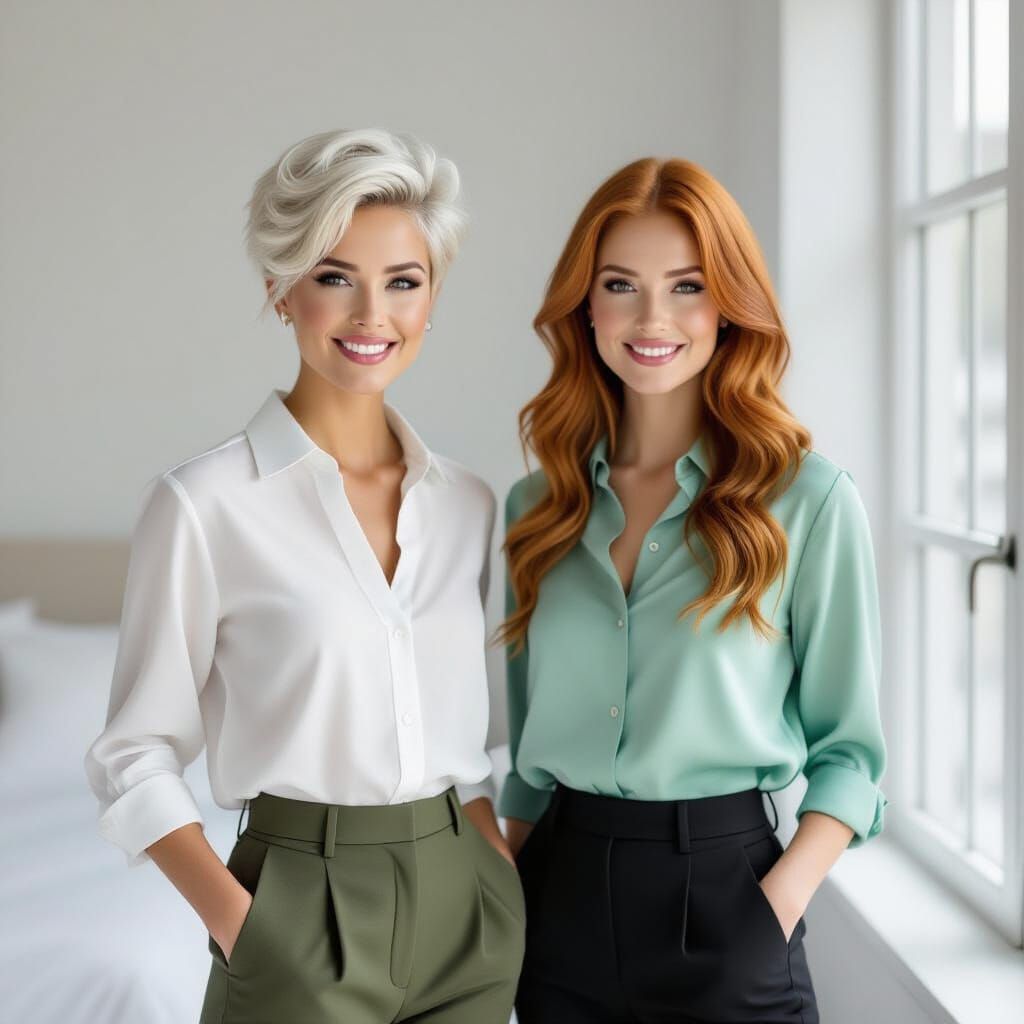 Elegant Women in Studio: Pixie Cut & Ginger Hair